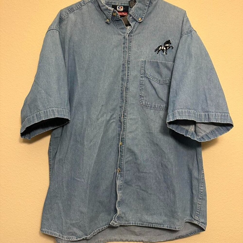Vintage Horse Embroidered Denim Button Down Shirt